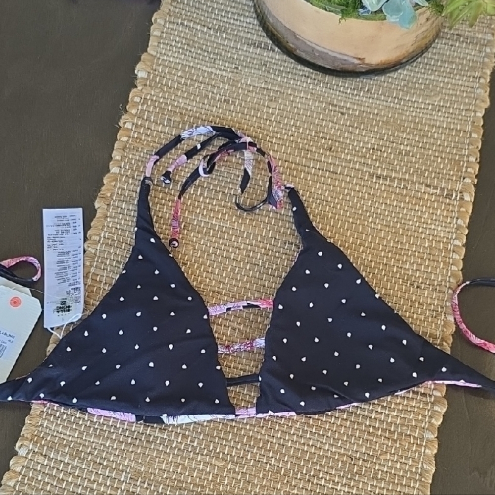 Sweet Tide V Cami Billabong Navy Floral & Water Droplet Reversable Bikini Top - Picture 2 of 3